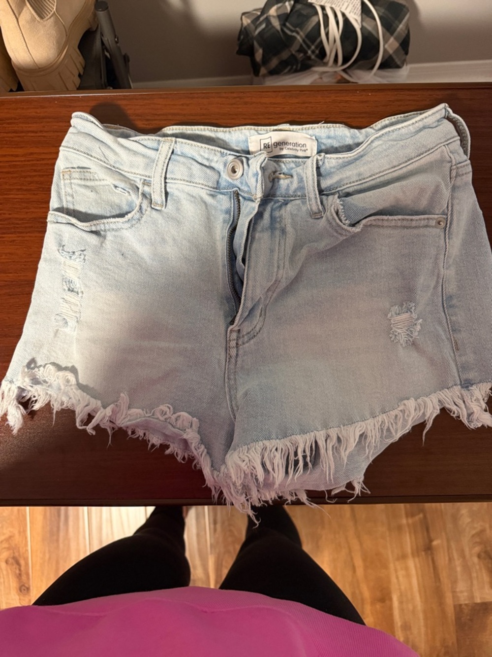 Celebrity Pink Light Wash Frayed Hem Denim Shorts